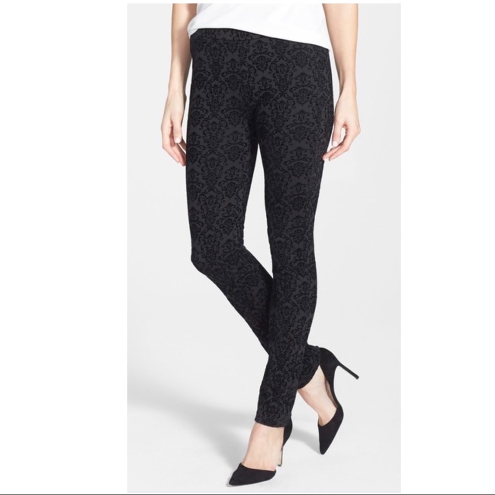 NYDJ black Flocked Brocade Skinny pants